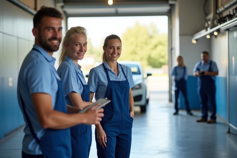 Friendly AquaStreak staff at the car wash facility in Antwerp