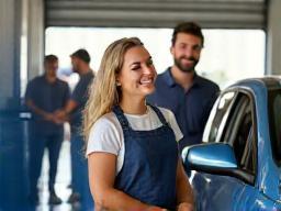 Smiling people interacting in a car wash environment