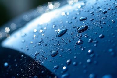 Water beading on a ceramic coated car surface showing hydrophobic effect