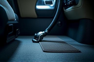 Car interior being professionally vacuumed