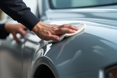 Car paint being professionally protected with a coating