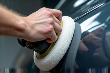 Car exterior being hand polished for shine